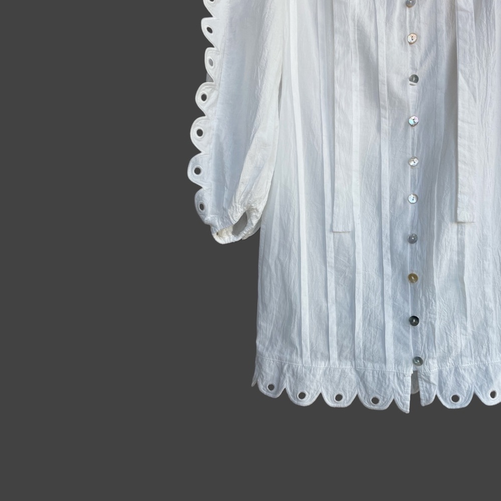 FARM RIO ANTHRO NWT White Embroidered Peter Pan Collared Long Sleeve Mini Dress - Picture 10 of 17
